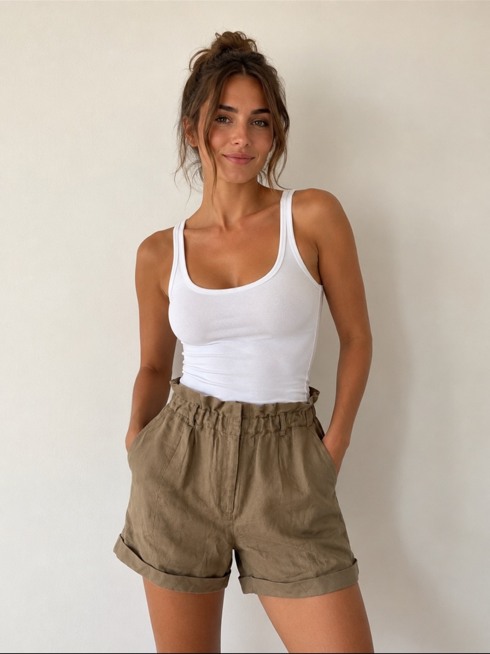 Frame Paperbag Waist Linen Cotton Blend Shorts Sz S